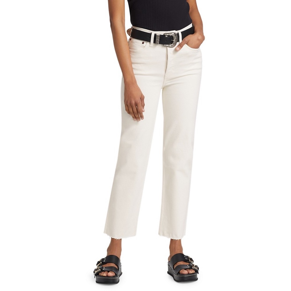 Re/done high rise stove pipe jeans white